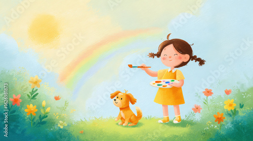 little girl with a dog