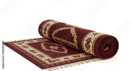 Burgundy Prayer Rug Unfurling A Textured Islamic Mat for Worship and Decoration