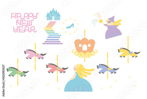 シンデレラを題材にした午年の可愛い年賀状素材