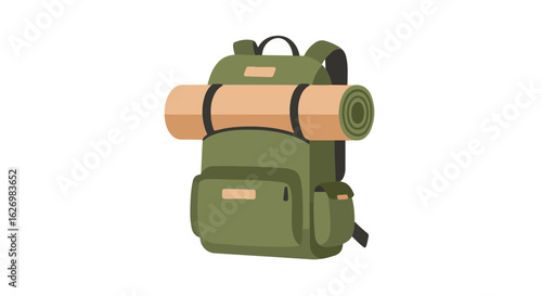 Minimalist flat vector hiking backpack with rolled sleeping bag