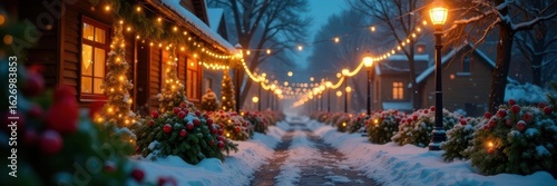 Wallpaper Mural Yuletide lights dance amidst verdant garlands, snowflake, blue background Torontodigital.ca