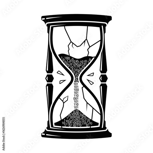 Broken hourglass with sand, symbolizing the passage of time isolated on white background
