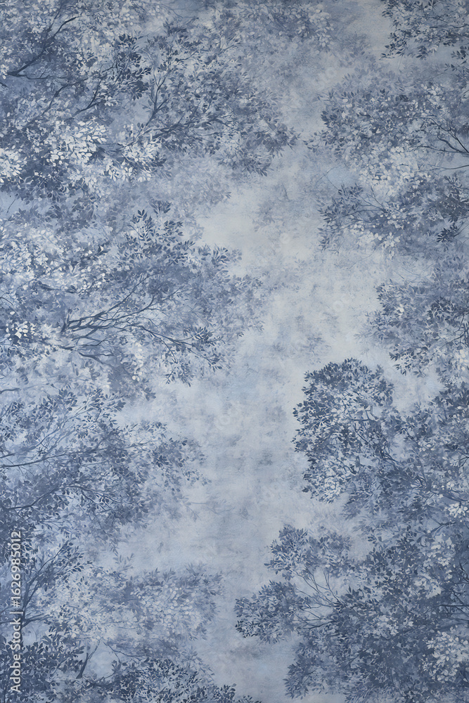 Fototapeta premium misty blue haze over green forest from above