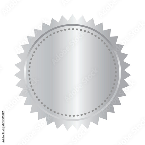 Seal stamp silver luxury glossy elegant icon vector illustration isolated on white background without text. Silver shiny luxury label for promo seal. Winner, Trophy, Top Quality concept. EPS 10