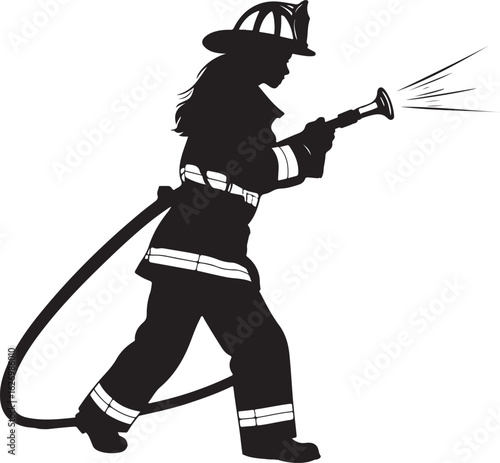 firefighter with hose silhouette
