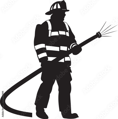 firefighter with hose silhouette