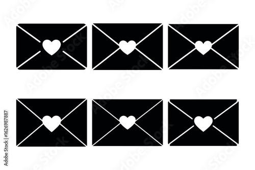 Black envelopes with white hearts love