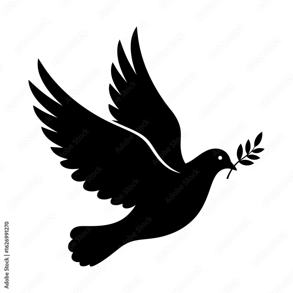 Obraz premium Dove with olive branch in its beak isolated on white background