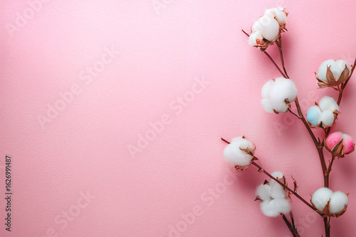 cotton on pink paper background 
