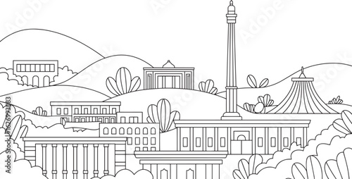 Brasilia Cityscape Outline Vector Illustration with Modern Architecture and Greenery