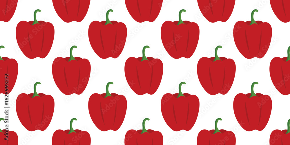Fototapeta premium Pattern Red bell Peppers, vegetables. Healthy Eating, farming. Seamless print of salad ingredients. Kitchen decor or organic Food packaging. Design on white background. Flat style. Vector illustration