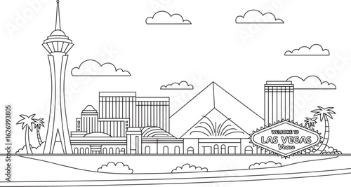 Detailed Las Vegas Skyline Vector Illustration A Nevada Cityscape Outline with Architectural Landmarks