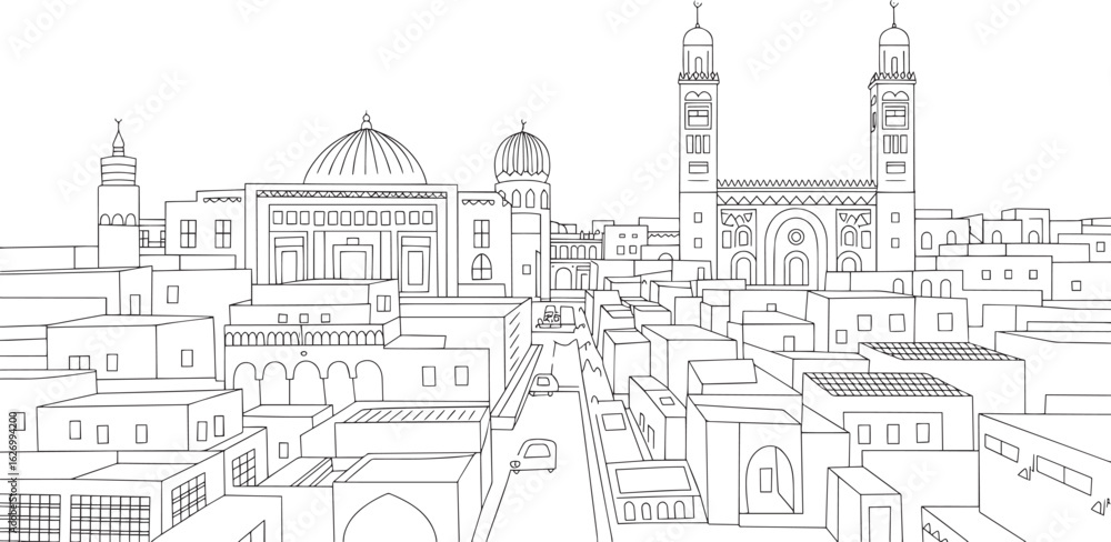 Obraz premium Detailed Line Art of Cairo Skyline Silhouette Vector Illustration for Travel and Tourism Designs