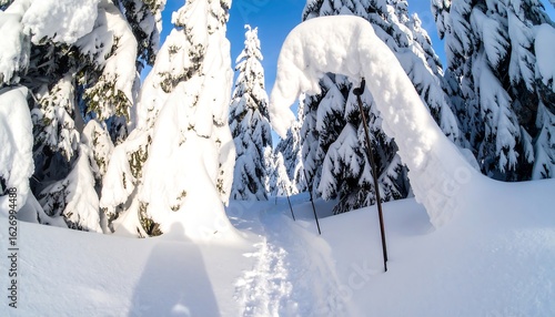 Wallpaper Mural Snowy mountain path through a dense forest Torontodigital.ca