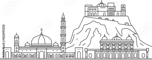 Detailed Makkah Skyline Vector Illustration A Saudi Arabian Cityscape Outline with Architectural Landmarks