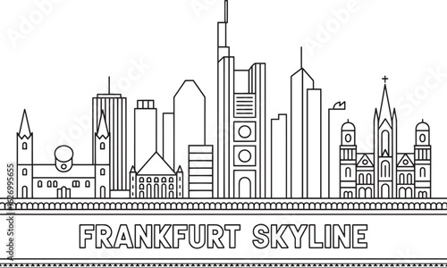 Frankfurt Germany Skyline Linear Silhouette with Landmark Buildings and Cityscape Outline Design