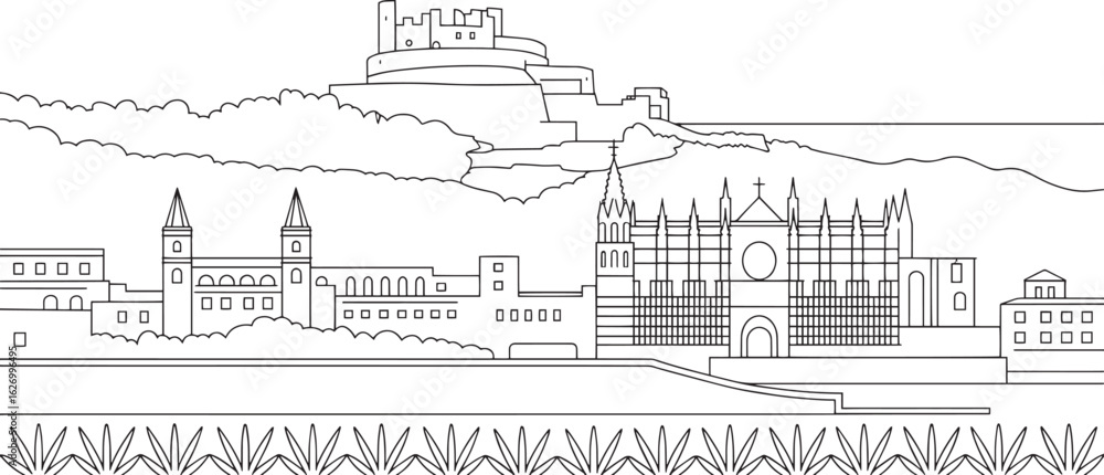 Fototapeta premium Malaga Skyline Silhouette A Detailed Vector Illustration of Spain's Coastal City Landmarks