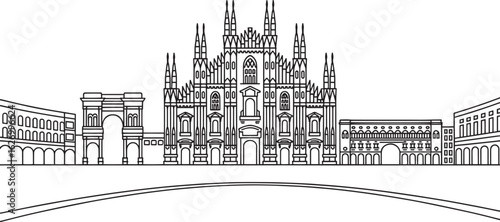 Milan Italy Skyline Vector Illustration Design with Architectural Landmarks and Buildings