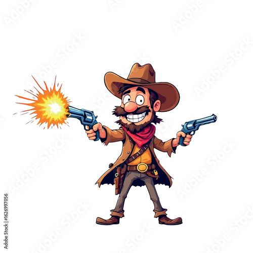 Vsai smiling cowboy shooting guns and having fun in wild west