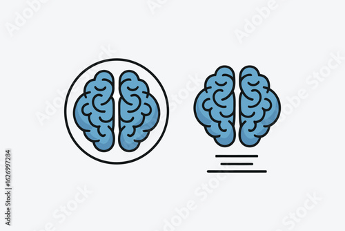 Two cartoon brains one in a circle and one with lines underneath on a white background image art