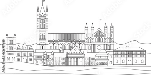Winchester Skyline Outline Vector Illustration with Cathedral and Buildings on Transparent