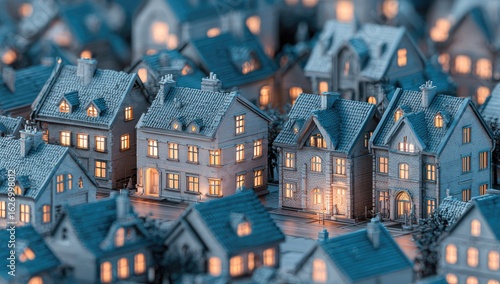 Fototapeta Naklejka Na Ścianę i Meble -  Miniature model of a charming neighborhood at night.