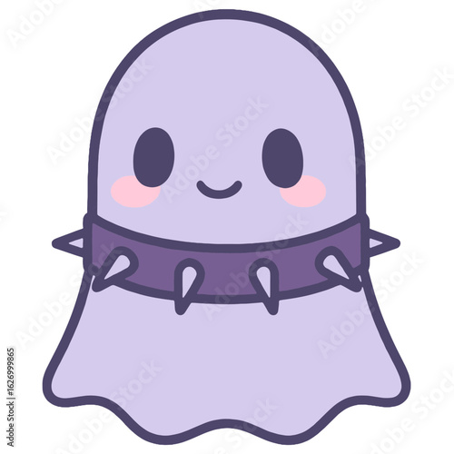 Adorable kawaii ghost with pink blush and spiked goth collar pastel Halloween character vector
