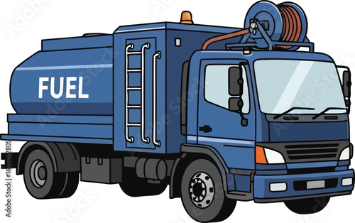 Fuel Truck Vector Illustration for Transportation and Logistics Industry with Hose Reel and Ladder Access for Service and Delivery