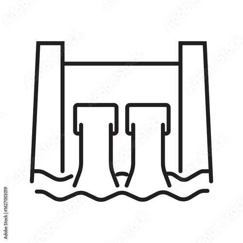 Single icon of dam for water containment and civil engineering structure in outline style. Editable stroke vector illustration.