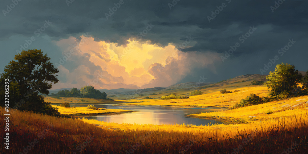 Fototapeta premium stillness before storm in golden light