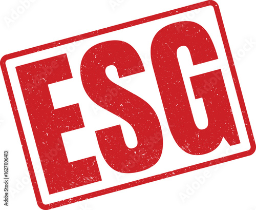 Grunge red stamp with text ESG representing environmental social and governance values