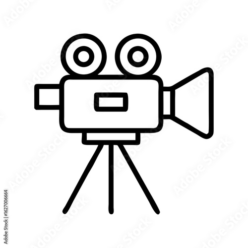 Classic film camera icon in minimal line drawing style  