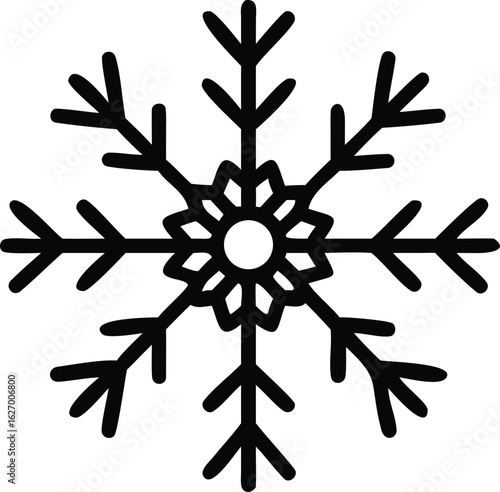 Symmetrical snowflake illustration displays winter's delicate nature through its simple yet elegant, frosty form