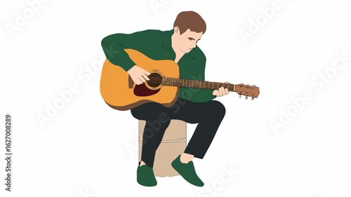 Clean and modern vector  acoustic guitar player musician illustration song music performance art