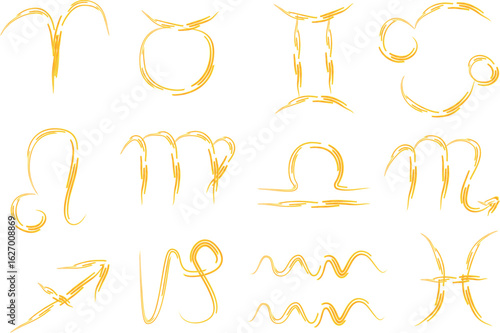 orange yellow strokes abstract freehand colorful astrological signs