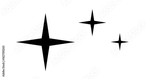 Vector art of three black starbursts sparkle and shine against a clean white background, creating a festive and celebratory visual effect