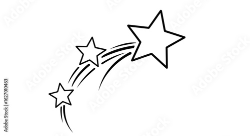Vector art of a simple black outline drawing of three shooting stars with trailing lines, isolated on a white background