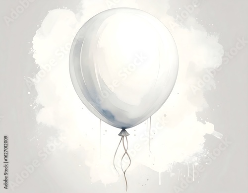 Single white balloon with painted watercolor background