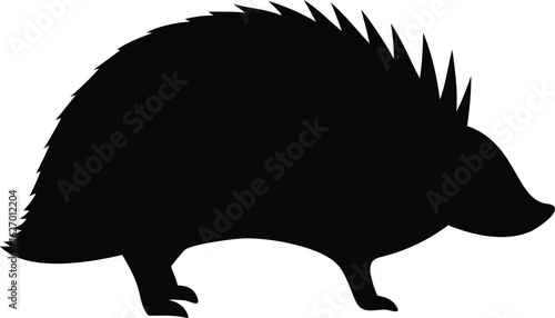Spiky hedgehog silhouette on white background represents a cute forest animal, and wildlife