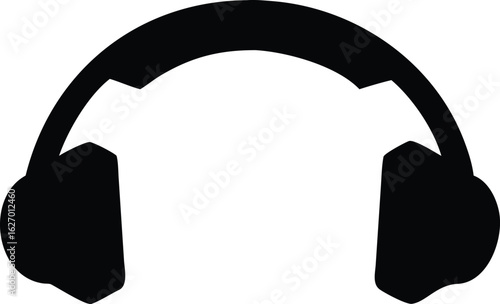 Isolated over ear headphones in simple black silhouette appear on a white backdrop