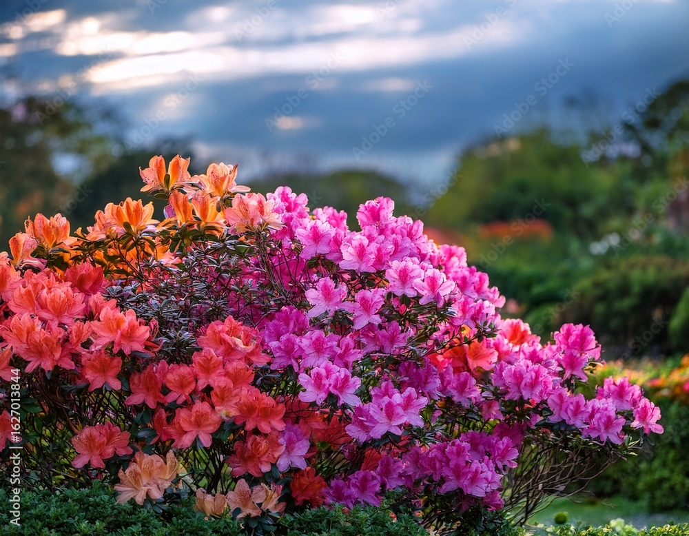 Obraz premium blooming azaleas display at botanical garden nature vibrant colors