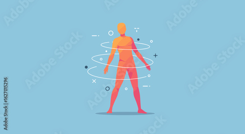 Abstract digital representation of human figure with geometric elements. Vector illustration