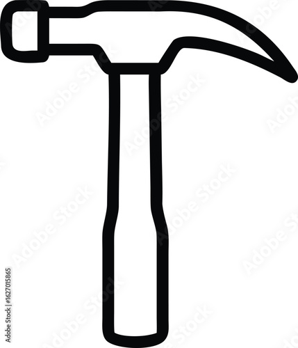 Simple black outline of a hammer isolated on a white background showcases minimalism