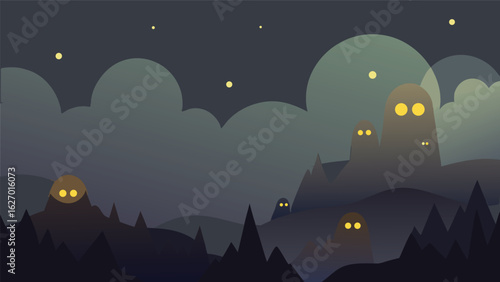 ghost lights flickering in dark mist vector background