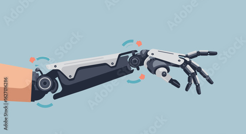 Prosthetic arm with advanced robotic hand functionality. Vector illustration