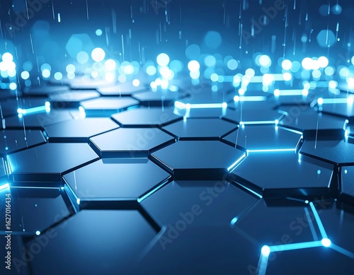 Abstract hexagonal network with glowing blue lines