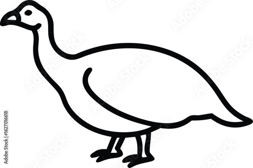 Outlined guinea fowl stands elegantly, showcasing its unique form and minimalist style