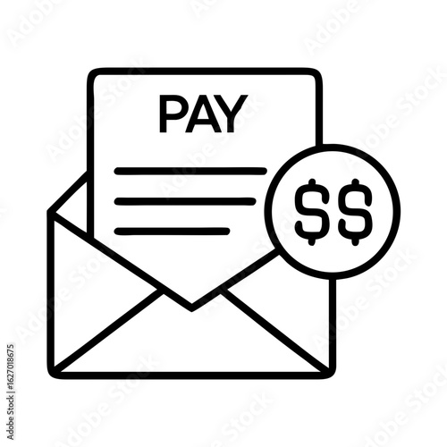 Paycheck payment invoice in mail envelope icon vector illustration for finance and business concept
