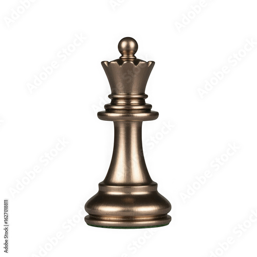 Golden chess queen piece isolated on transparent background