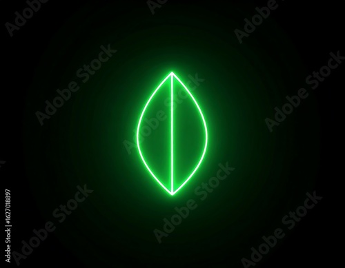 Neon green leaf graphic on black background